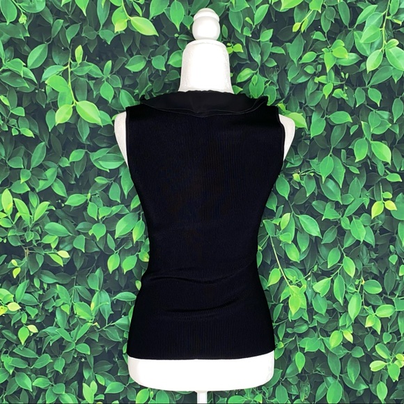 Adrienne Vittadini Black Ribbed Knit Tank Top with Sheer Ruffle Detail · Size M - Picture 3 of 4